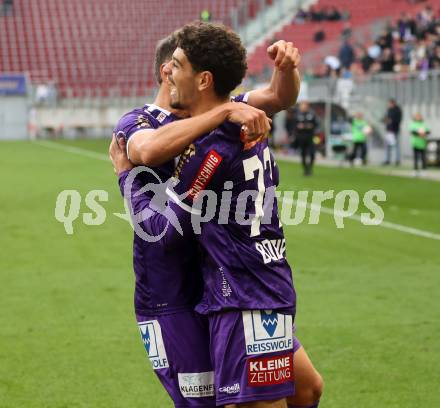 Fussball Bundesliga.  Austria Klagenfurt gegen WAC.  Torjubel Ben Bobzien, Christopher Wernitznig (Austria Klagenfurt).  Klagenfurt, am 3.11.2024.
Foto: Kuess
www.qspictures.net
---
pressefotos, pressefotografie, kuess, qs, qspictures, sport, bild, bilder, bilddatenbank