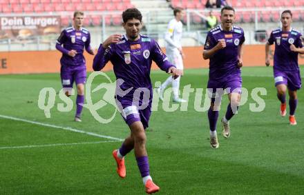 Fussball Bundesliga.  Austria Klagenfurt gegen WAC. Torjubel Ben Bobzien  (Austria Klagenfurt).  Klagenfurt, am 3.11.2024.
Foto: Kuess
www.qspictures.net
---
pressefotos, pressefotografie, kuess, qs, qspictures, sport, bild, bilder, bilddatenbank