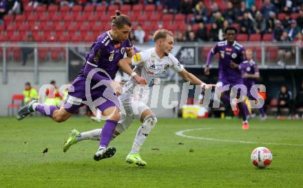 Fussball Bundesliga.  Austria Klagenfurt gegen WAC.  Niklas Szerencsi, (Austria Klagenfurt),  Angelo Gattermayer   (WAC). Klagenfurt, am 3.11.2024.
Foto: Kuess
www.qspictures.net
---
pressefotos, pressefotografie, kuess, qs, qspictures, sport, bild, bilder, bilddatenbank