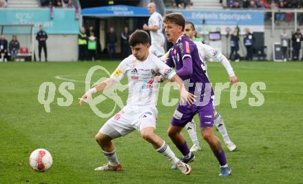 Fussball Bundesliga.  Austria Klagenfurt gegen WAC. Philipp Wydra,   (Austria Klagenfurt), Dejan Zukic  (WAC). Klagenfurt, am 3.11.2024.
Foto: Kuess
www.qspictures.net
---
pressefotos, pressefotografie, kuess, qs, qspictures, sport, bild, bilder, bilddatenbank