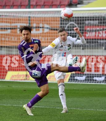 Fussball Bundesliga.  Austria Klagenfurt gegen WAC.  Simon Straudi, (Austria Klagenfurt), Maximilian Ullmann   (WAC). Klagenfurt, am 3.11.2024.
Foto: Kuess
www.qspictures.net
---
pressefotos, pressefotografie, kuess, qs, qspictures, sport, bild, bilder, bilddatenbank