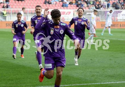 Fussball Bundesliga.  Austria Klagenfurt gegen WAC.  Torjubel Ben Bobzien (Austria Klagenfurt).  Klagenfurt, am 3.11.2024.
Foto: Kuess
www.qspictures.net
---
pressefotos, pressefotografie, kuess, qs, qspictures, sport, bild, bilder, bilddatenbank