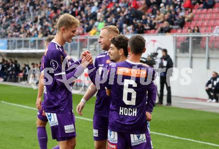 Fussball Bundesliga.  Austria Klagenfurt gegen WAC. Torjubel Nicolas Binder, Ben Bobzien,  Tobias Koch, Florian Jaritz  (Austria Klagenfurt).  Klagenfurt, am 3.11.2024.
Foto: Kuess
www.qspictures.net
---
pressefotos, pressefotografie, kuess, qs, qspictures, sport, bild, bilder, bilddatenbank