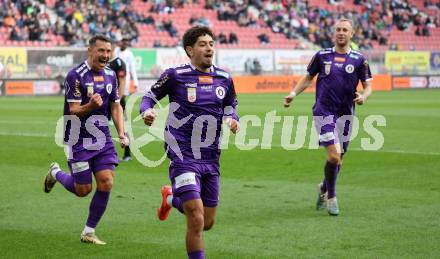 Fussball Bundesliga.  Austria Klagenfurt gegen WAC. Torjubel Ben Bobzien,   (Austria Klagenfurt).  Klagenfurt, am 3.11.2024.
Foto: Kuess
www.qspictures.net
---
pressefotos, pressefotografie, kuess, qs, qspictures, sport, bild, bilder, bilddatenbank