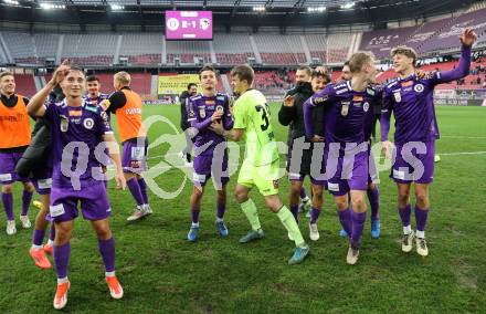 Fussball Bundesliga.  Austria Klagenfurt gegen WAC.   Jubel  (Austria Klagenfurt).  Klagenfurt, am 3.11.2024.
Foto: Kuess
www.qspictures.net
---
pressefotos, pressefotografie, kuess, qs, qspictures, sport, bild, bilder, bilddatenbank