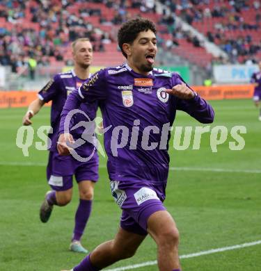 Fussball Bundesliga.  Austria Klagenfurt gegen WAC.  Torjubel Ben Bobzien,  (Austria Klagenfurt).  Klagenfurt, am 3.11.2024.
Foto: Kuess
www.qspictures.net
---
pressefotos, pressefotografie, kuess, qs, qspictures, sport, bild, bilder, bilddatenbank