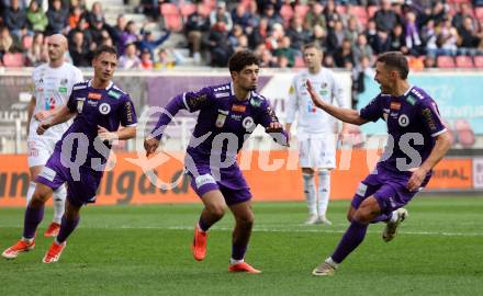 Fussball Bundesliga.  Austria Klagenfurt gegen WAC.  Torjubel Ben Bobzien, Christopher Wernitznig (Austria Klagenfurt).  Klagenfurt, am 3.11.2024.
Foto: Kuess
www.qspictures.net
---
pressefotos, pressefotografie, kuess, qs, qspictures, sport, bild, bilder, bilddatenbank