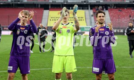 Fussball Bundesliga. SK Austria Klagenfurt gegen WAC.. Jubel Nicolas Binder, Simon Spari, Thorsten Mahrer (Austria Klagenfurt). Klagenfurt, am 3.11.2024
Foto: Kuess
---
pressefotos, pressefotografie, kuess, qs, qspictures, sport, bild, bilder, bilddatenbank