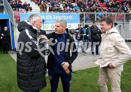 Fussball Bundesliga. SK Austria Klagenfurt gegen WAC.. Trainer Peter Pacult (Austria Klagenfurt), Trainer Dietmar Kuehbauer, Dietmar Riegler (WAC). Klagenfurt, am 3.11.2024
Foto: Kuess
---
pressefotos, pressefotografie, kuess, qs, qspictures, sport, bild, bilder, bilddatenbank