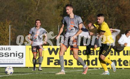 Fussball 1. Klasse D. Griffen gegen Bad St. Leonhard.   Pascal Werner Bierbaumer (Griffen),  Fabian Pirker  (Bad St. Leonhard). Griffen, am 2.11.2024.
Foto: Kuess
www.qspictures.net
---
pressefotos, pressefotografie, kuess, qs, qspictures, sport, bild, bilder, bilddatenbank