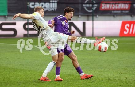 Fussball Bundesliga. SK Austria Klagenfurt gegen WAC.. Ben Bobzien (Austria Klagenfurt), Dominik Baumgartner (WAC). Klagenfurt, am 3.11.2024
Foto: Kuess
---
pressefotos, pressefotografie, kuess, qs, qspictures, sport, bild, bilder, bilddatenbank