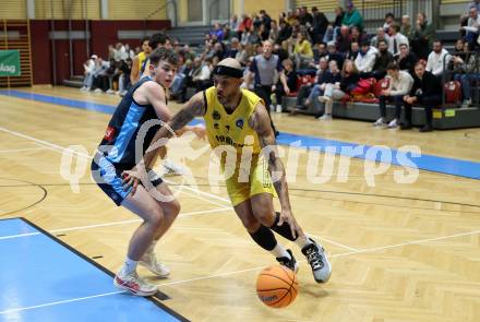 Basketball 2. Liga 2024/2025. Grunddurchgang 7. Runde. Woerthersee Piraten gegen Vienna Timberwolves.  Shawn L. Ray (Piraten),   Jakob Konzet (Vienna). Klagenfurt, am 9.11.2024.
Foto: Kuess


---
pressefotos, pressefotografie, kuess, qs, qspictures, sport, bild, bilder, bilddatenbank