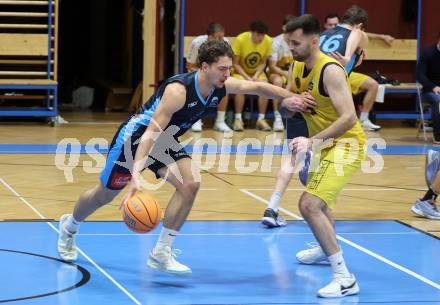 Basketball 2. Liga 2024/2025. Grunddurchgang 7. Runde. Woerthersee Piraten gegen Vienna Timberwolves.  Marin Sliskovic (Piraten),  Cornelius Stubenvoll (Vienna). Klagenfurt, am 9.11.2024.
Foto: Kuess


---
pressefotos, pressefotografie, kuess, qs, qspictures, sport, bild, bilder, bilddatenbank