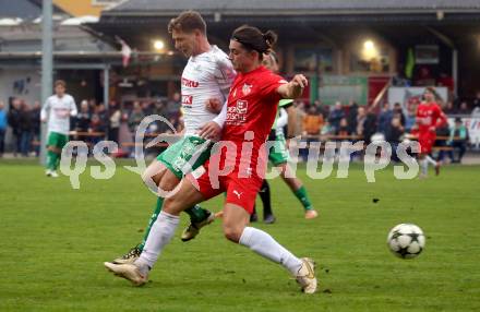 Fussball Kaerntner Liga. KAC gegen Donau.  Patrick Legner  (KAC),   Luka Cerar (Donau). Klagenfurt, am 9.11.2024.
Foto: Kuess
www.qspictures.net
---
pressefotos, pressefotografie, kuess, qs, qspictures, sport, bild, bilder, bilddatenbank