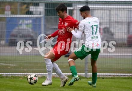 Fussball Kaerntner Liga. KAC gegen Donau.   Mihret Topcagic (KAC),   Androw Ibrahim (Donau). Klagenfurt, am 9.11.2024.
Foto: Kuess
www.qspictures.net
---
pressefotos, pressefotografie, kuess, qs, qspictures, sport, bild, bilder, bilddatenbank