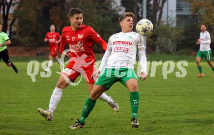 Fussball Kaerntner Liga. KAC gegen Donau.   Florian Richard Peterl (KAC),  Luka Cerar  (Donau). Klagenfurt, am 9.11.2024.
Foto: Kuess
www.qspictures.net
---
pressefotos, pressefotografie, kuess, qs, qspictures, sport, bild, bilder, bilddatenbank