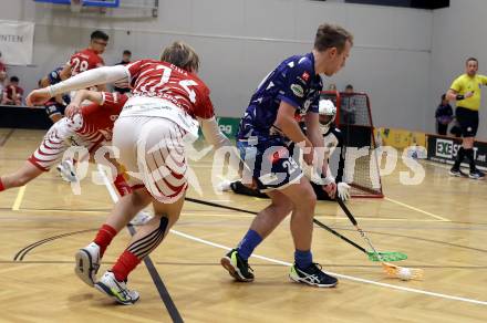 Floorball Derby KAC  gegen VSV Unihockey.  Fina Pascual  (KAC),  Brajic Anze  (VSV). Klagenfurt, am 16.11.2024.
Foto: Kuess
www.qspictures.net
---
pressefotos, pressefotografie, kuess, qs, qspictures, sport, bild, bilder, bilddatenbank