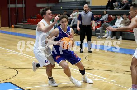 Basketball 2. Liga 2024/2025. Grunddurchgang 8. Runde. KOS Celovec gegen Kufstein Towers.   Niklas Michel (KOS),  Patrick Fister (Kufstein). Klagenfurt, am 16.11.2024.
Foto: Kuess


---
pressefotos, pressefotografie, kuess, qs, qspictures, sport, bild, bilder, bilddatenbank