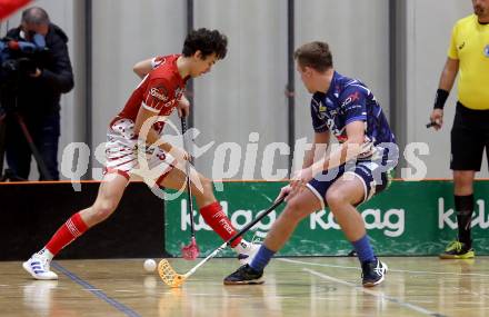 Floorball Derby KAC  gegen VSV Unihockey.   Muench Nikita (KAC),  Brajic Anze  (VSV). Klagenfurt, am 16.11.2024.
Foto: Kuess
www.qspictures.net
---
pressefotos, pressefotografie, kuess, qs, qspictures, sport, bild, bilder, bilddatenbank