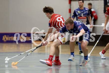 Floorball Derby KAC  gegen VSV Unihockey.   Moertl Maximilian (KAC),   Blazic Jan (VSV). Klagenfurt, am 16.11.2024.
Foto: Kuess
www.qspictures.net
---
pressefotos, pressefotografie, kuess, qs, qspictures, sport, bild, bilder, bilddatenbank