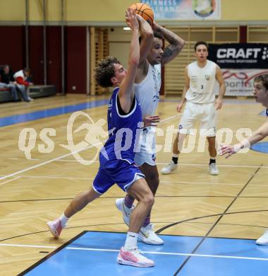 Basketball 2. Liga 2024/2025. Grunddurchgang 8. Runde. KOS Celovec gegen Kufstein Towers.   Mauro Gerszke (KOS),  Luis Erath (Kufstein). Klagenfurt, am 16.11.2024.
Foto: Kuess


---
pressefotos, pressefotografie, kuess, qs, qspictures, sport, bild, bilder, bilddatenbank