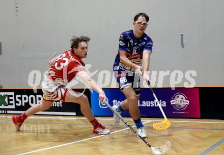 Floorball Derby KAC  gegen VSV Unihockey. Gappmayer Marcel   (KAC),  Rainer Jakob  (VSV). Klagenfurt, am 16.11.2024.
Foto: Kuess
www.qspictures.net
---
pressefotos, pressefotografie, kuess, qs, qspictures, sport, bild, bilder, bilddatenbank