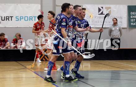 Floorball Derby KAC  gegen VSV Unihockey.   Torjubel Schmid Timo, Brajic Anze, Seiser Philipp, Kronig Kilian  (VSV). Klagenfurt, am 16.11.2024.
Foto: Kuess
www.qspictures.net
---
pressefotos, pressefotografie, kuess, qs, qspictures, sport, bild, bilder, bilddatenbank