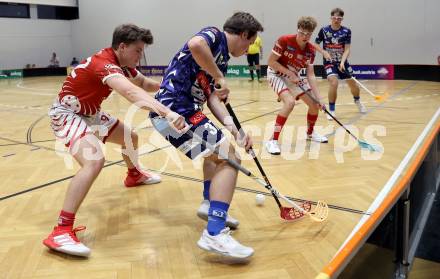 Floorball Derby KAC  gegen VSV Unihockey.   Moertl Maximilian (KAC),  Bogataj Aleksander  (VSV). Klagenfurt, am 16.11.2024.
Foto: Kuess
www.qspictures.net
---
pressefotos, pressefotografie, kuess, qs, qspictures, sport, bild, bilder, bilddatenbank