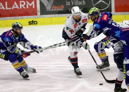 Eishockey ICE Bundesliga. VSV gegen Fehervar.  Alexander Rauchenwald, Thomas Vallant  (VSV), Istvan Terbocs (Fehervar). Villach, am 20.11.2024.
Foto: Kuess
---
pressefotos, pressefotografie, kuess, qs, qspictures, sport, bild, bilder, bilddatenbank