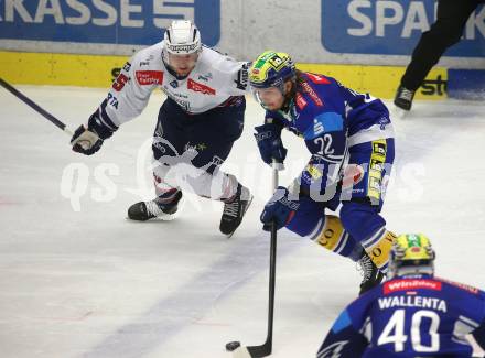 Eishockey ICE Bundesliga. VSV gegen Fehervar.  Nikita Scherbak, (VSV), Joshua Atkinson (Fehervar). Villach, am 20.11.2024.
Foto: Kuess
---
pressefotos, pressefotografie, kuess, qs, qspictures, sport, bild, bilder, bilddatenbank