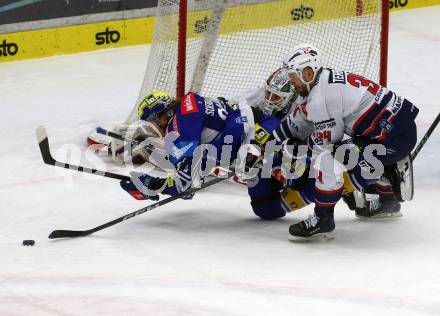 Eishockey ICE Bundesliga. VSV gegen Fehervar.  Nikita Scherbak  (VSV), Istvan Terbocs (Fehervar). Villach, am 20.11.2024.
Foto: Kuess
---
pressefotos, pressefotografie, kuess, qs, qspictures, sport, bild, bilder, bilddatenbank