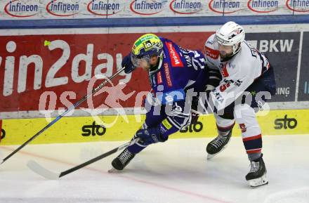 Eishockey ICE Bundesliga. VSV gegen Fehervar.  Guus Van Nes (VSV), Bence Stipsicz (Fehervar). Villach, am 20.11.2024.
Foto: Kuess
---
pressefotos, pressefotografie, kuess, qs, qspictures, sport, bild, bilder, bilddatenbank