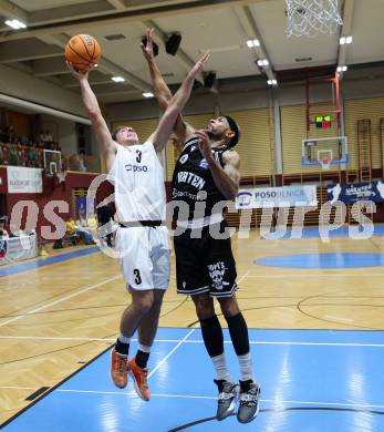 Basketball 2. Liga 2024/2025. Grunddurchgang 9. Runde. KOS Celovec gegen Woerthersee Piraten.  Niklas Michel (KOS), Shawn L. Ray   (Woerthersee Piraten). Klagenfurt, am 22.11.2024.
Foto: Kuess


---
pressefotos, pressefotografie, kuess, qs, qspictures, sport, bild, bilder, bilddatenbank