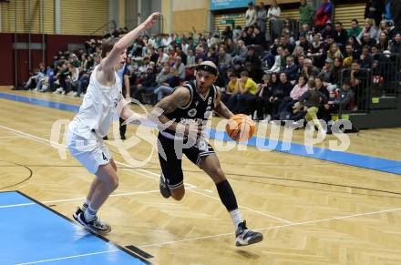 Basketball 2. Liga 2024/2025. Grunddurchgang 9. Runde. KOS Celovec gegen Woerthersee Piraten. Samuel Seher  (KOS),  Shawn L. Ray (Woerthersee Piraten). Klagenfurt, am 22.11.2024.
Foto: Kuess


---
pressefotos, pressefotografie, kuess, qs, qspictures, sport, bild, bilder, bilddatenbank