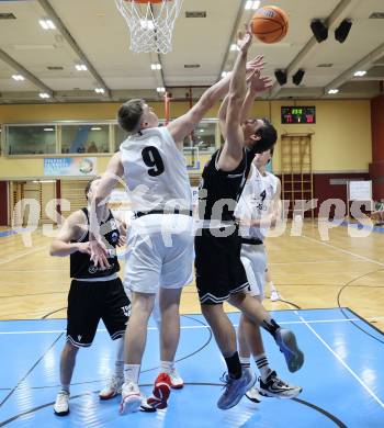 Basketball 2. Liga 2024/2025. Grunddurchgang 9. Runde. KOS Celovec gegen Woerthersee Piraten. 	Enes Avdic  (KOS),  Andreas Nuck (Woerthersee Piraten). Klagenfurt, am 22.11.2024.
Foto: Kuess


---
pressefotos, pressefotografie, kuess, qs, qspictures, sport, bild, bilder, bilddatenbank