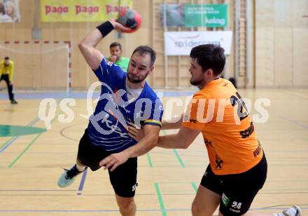 Handball Bundesliga. SC Ferlach gegen HSG Holding Graz.   Leban Patrik (Ferlach),  Schimmel Florian   (Graz).  Ferlach, am 23.11.2024.
Foto: Kuess
www.qspictures.net
---
pressefotos, pressefotografie, kuess, qs, qspictures, sport, bild, bilder, bilddatenbank