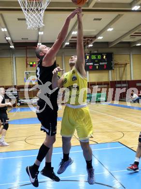 Basketball 2. Liga 2024/2025. Grunddurchgang 10. Runde.  Woerthersee Piraten gegen Mattersburg Rocks.    Andreas Nuck (Woerthersee Piraten),  Corey Hallett   (Mattersburg). Klagenfurt, am 30.11.2024.
Foto: Kuess


---
pressefotos, pressefotografie, kuess, qs, qspictures, sport, bild, bilder, bilddatenbank