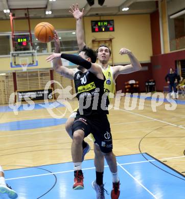 Basketball 2. Liga 2024/2025. Grunddurchgang 10. Runde.  Woerthersee Piraten gegen Mattersburg Rocks.  Andreas Nuck  (Woerthersee Piraten),   Julian Alper (Mattersburg). Klagenfurt, am 30.11.2024.
Foto: Kuess


---
pressefotos, pressefotografie, kuess, qs, qspictures, sport, bild, bilder, bilddatenbank