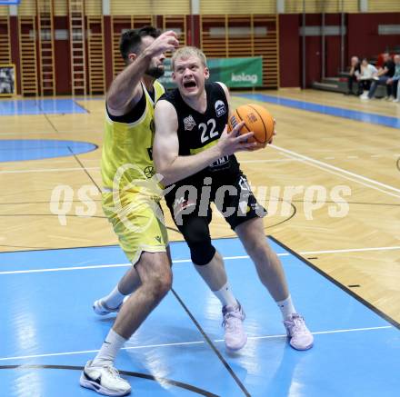 Basketball 2. Liga 2024/2025. Grunddurchgang 10. Runde.  Woerthersee Piraten gegen Mattersburg Rocks.  Marin Sliskovic  (Woerthersee Piraten),  Asdren Drew Koka (Mattersburg). Klagenfurt, am 30.11.2024.
Foto: Kuess


---
pressefotos, pressefotografie, kuess, qs, qspictures, sport, bild, bilder, bilddatenbank