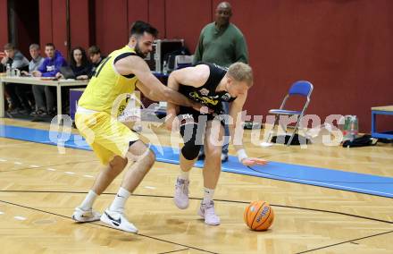 Basketball 2. Liga 2024/2025. Grunddurchgang 10. Runde.  Woerthersee Piraten gegen Mattersburg Rocks.  Marin Sliskovic  (Woerthersee Piraten),   Asdren Drew Koka	 (Mattersburg). Klagenfurt, am 30.11.2024.
Foto: Kuess


---
pressefotos, pressefotografie, kuess, qs, qspictures, sport, bild, bilder, bilddatenbank