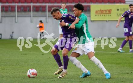 Fussball Bundesliga.  Austria Klagenfurt gegen WSG Tirol.  Christopher Wernitznig, (Austria Klagenfurt),  Jonas Benjamin Chimezie David  (WSG Tirol). Klagenfurt, am 1.12.2024.
Foto: Kuess
www.qspictures.net
---
pressefotos, pressefotografie, kuess, qs, qspictures, sport, bild, bilder, bilddatenbank