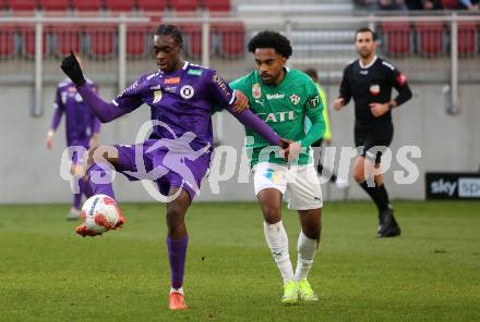 Fussball Bundesliga.  Austria Klagenfurt gegen WSG Tirol.  Diekeni-Rafid Salifou,  (Austria Klagenfurt),  Quincy Butler (WSG Tirol). Klagenfurt, am 1.12.2024.
Foto: Kuess
www.qspictures.net
---
pressefotos, pressefotografie, kuess, qs, qspictures, sport, bild, bilder, bilddatenbank