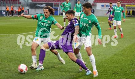 Fussball Bundesliga.  Austria Klagenfurt gegen WSG Tirol.  David Toshevski, (Austria Klagenfurt),  Matthaeus Taferne, Alexander Ranachet   (WSG Tirol). Klagenfurt, am 1.12.2024.
Foto: Kuess
www.qspictures.net
---
pressefotos, pressefotografie, kuess, qs, qspictures, sport, bild, bilder, bilddatenbank