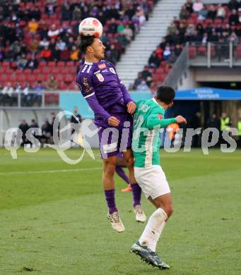 Fussball Bundesliga.  Austria Klagenfurt gegen WSG Tirol.  Simon Straudi,  (Austria Klagenfurt), Cem Uestuendag  (WSG Tirol). Klagenfurt, am 1.12.2024.
Foto: Kuess
www.qspictures.net
---
pressefotos, pressefotografie, kuess, qs, qspictures, sport, bild, bilder, bilddatenbank