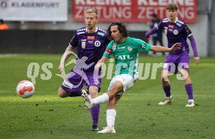 Fussball Bundesliga.  Austria Klagenfurt gegen WSG Tirol.  Christopher Cvetko, (Austria Klagenfurt),  Matthaeus Taferner  (WSG Tirol). Klagenfurt, am 1.12.2024.
Foto: Kuess
www.qspictures.net
---
pressefotos, pressefotografie, kuess, qs, qspictures, sport, bild, bilder, bilddatenbank