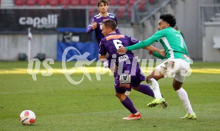 Fussball Bundesliga.  Austria Klagenfurt gegen WSG Tirol.  Tobias Koch,  (Austria Klagenfurt),  Quincy Butler (WSG Tirol). Klagenfurt, am 1.12.2024.
Foto: Kuess
www.qspictures.net
---
pressefotos, pressefotografie, kuess, qs, qspictures, sport, bild, bilder, bilddatenbank