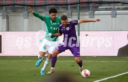 Fussball Bundesliga. SK  Austria Klagenfurt gegen WSG Tirol. Christopher Wernitznig (Klagenfurt), Jonas Benjmain Chimezie David (Tirol). Klagenfurt, am 1.12.2024.
Foto: Kuess
---
pressefotos, pressefotografie, kuess, qs, qspictures, sport, bild, bilder, bilddatenbank