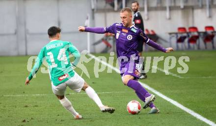 Fussball Bundesliga. SK  Austria Klagenfurt gegen WSG Tirol. Florian Jaritz (Klagenfurt), Alexander Rancher (Tirol). Klagenfurt, am 1.12.2024.
Foto: Kuess
---
pressefotos, pressefotografie, kuess, qs, qspictures, sport, bild, bilder, bilddatenbank