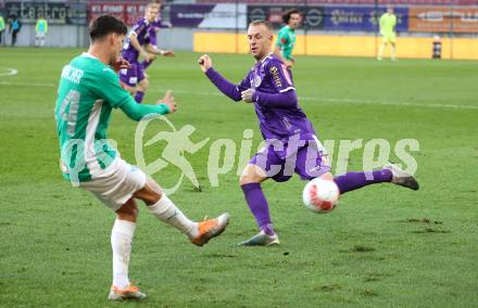 Fussball Bundesliga. SK  Austria Klagenfurt gegen WSG Tirol. Florian Jaritz (Klagenfurt), Alexander Rancher (Tirol). Klagenfurt, am 1.12.2024.
Foto: Kuess
---
pressefotos, pressefotografie, kuess, qs, qspictures, sport, bild, bilder, bilddatenbank