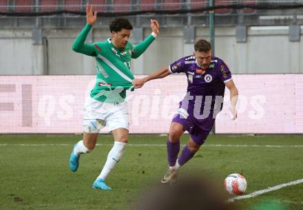 Fussball Bundesliga. SK  Austria Klagenfurt gegen WSG Tirol. Christopher Wernitznig (Klagenfurt), Jonas Benjmain Chimezie David (Tirol). Klagenfurt, am 1.12.2024.
Foto: Kuess
---
pressefotos, pressefotografie, kuess, qs, qspictures, sport, bild, bilder, bilddatenbank